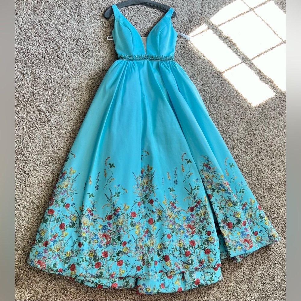 Sherri Hill Blue Floral Prom Dress